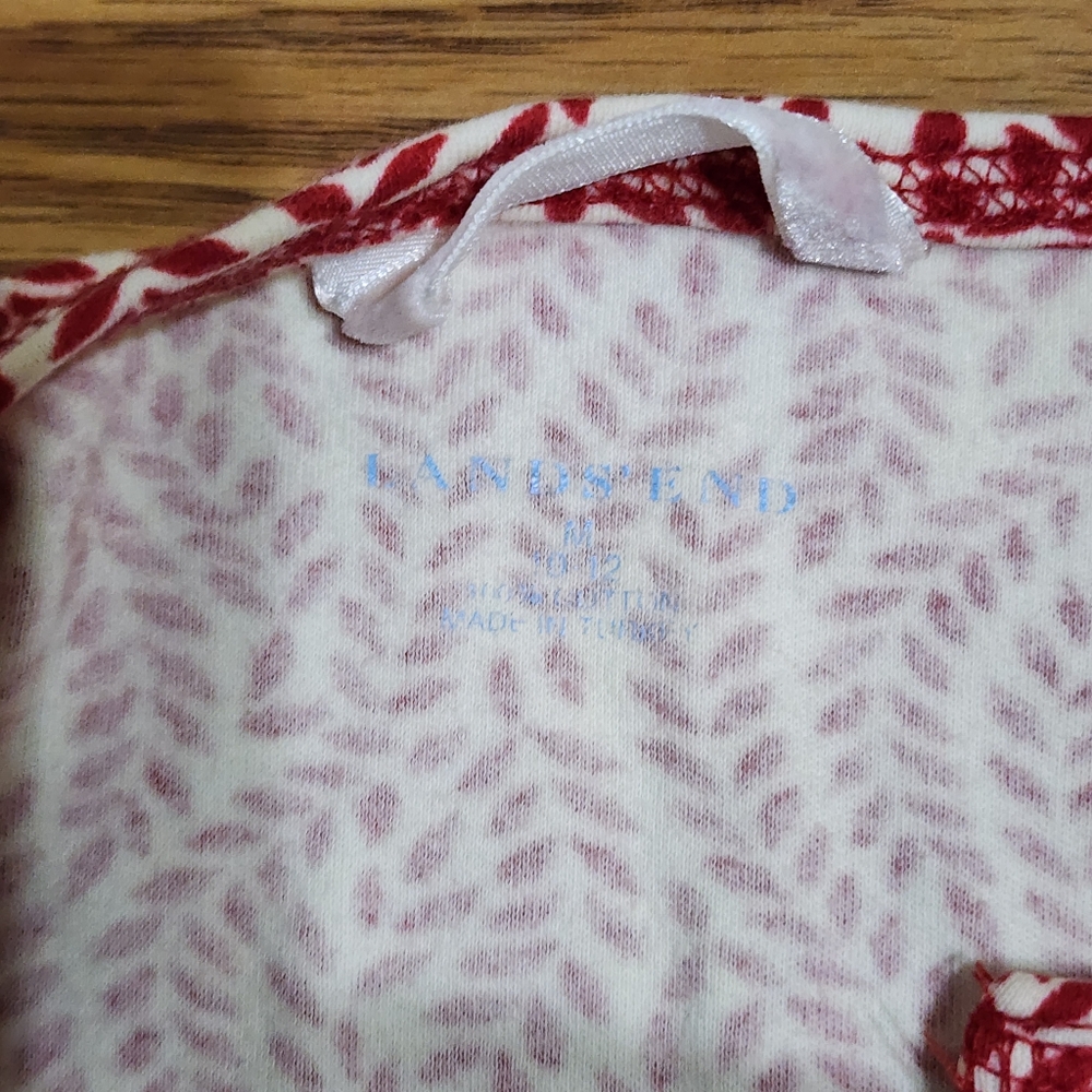 Lands End Women Pajama Dress M Red White Round Neck Pullover Long Sleeve Sleep - Picture 3 of 10